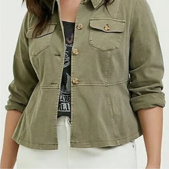 Torrid Peplum Utility Jacket Olive Green Military NWT Size 2 2X - Picture 1 of 10